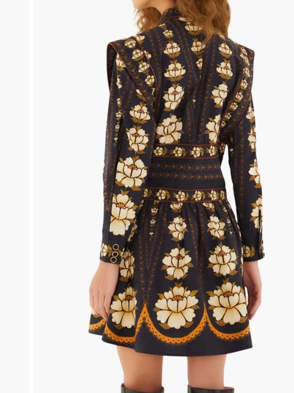 FARM Rio Floral Button-Up Long Sleeve Dress in black Size L - Picture 2 of 10